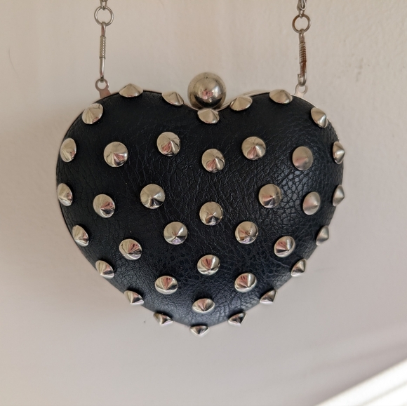 A.co Handbags - Black Heart-Shaped Studded Clutch